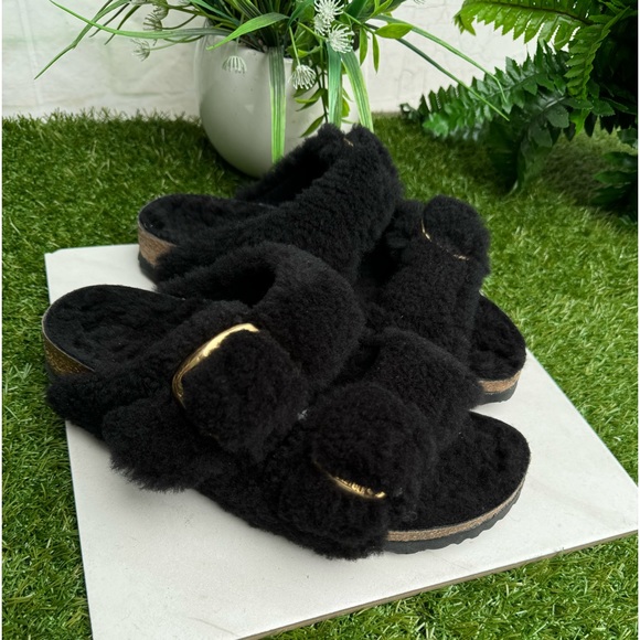 Women's Arizona Big Buckle Sandal Teddy Black size 39 US 8 - 8.5 women - Picture 15 of 16